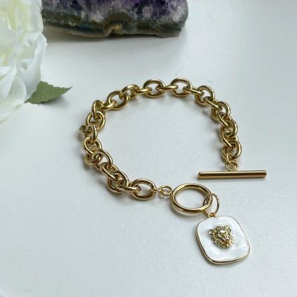 White enamel gold bracelet for her