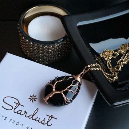 Wired Obsidian pendant Stardust