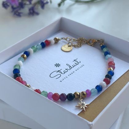 Tiny Colorful natural stone bracelet, 7 Chakra, gold star charm bracelet,  Meditation, Gift For Women, healing bracelet – Crystal boutique