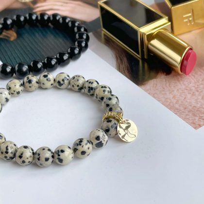 Dalmatian jasper LOVE with black evil eye | Dalmatian jasper, Womens jewelry  bracelets, Jasper bracelet