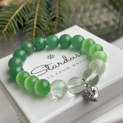Banded/Lace Agate Natural Stone Bracelet With Earrings, Green
