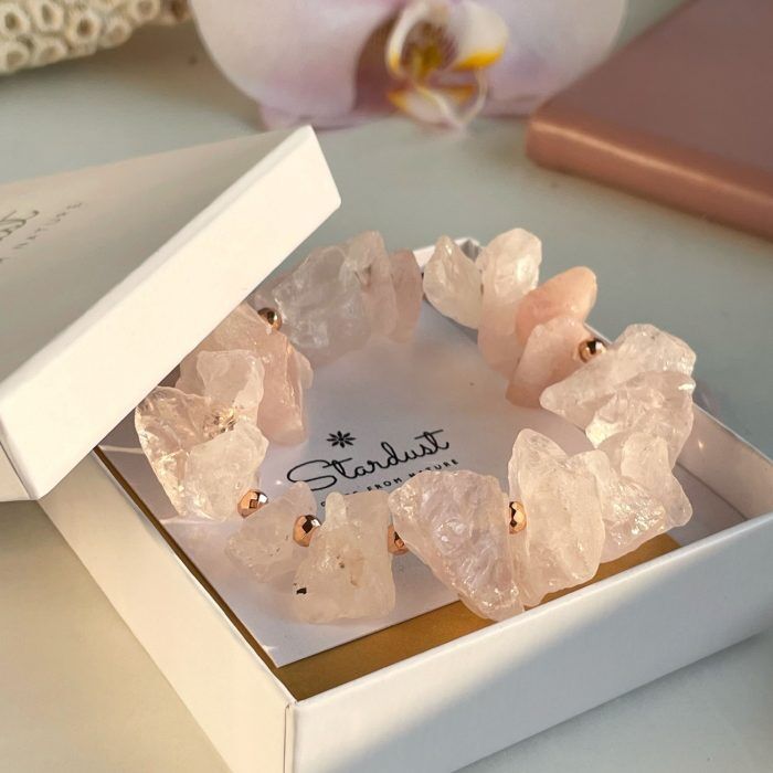 Raw Rose Quartz bracelet, rough crystal bracelet – Crystal boutique